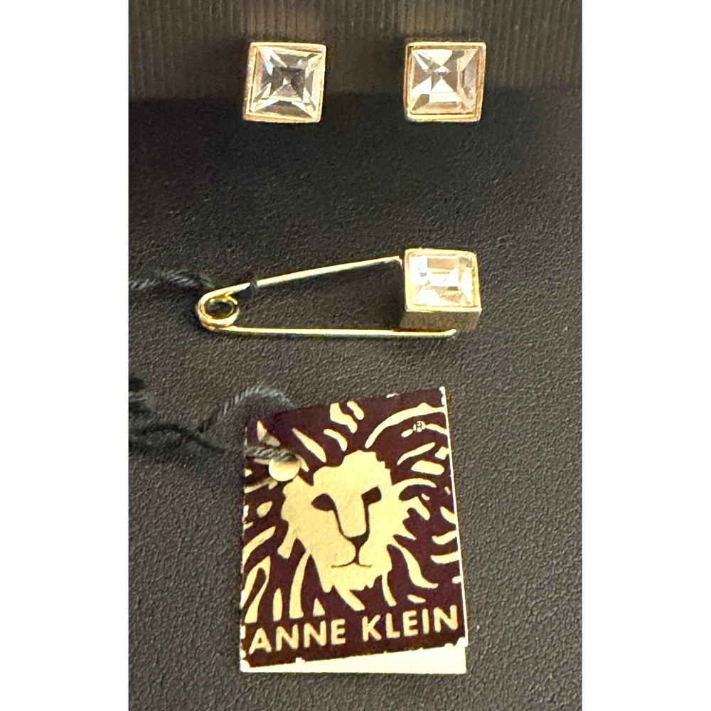 Vintage Anne Klein Rhinestone Brooch Earrings Clip Ons